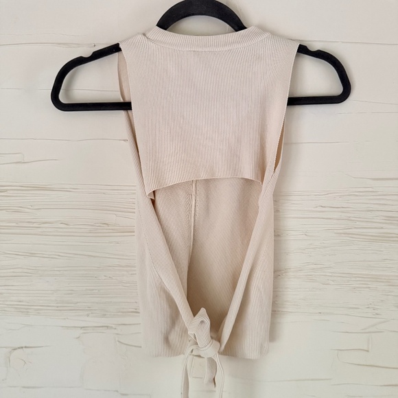 Zara Ribbed Scoop Neck Tie-Back Top | Cream | Size S - Picture 1 of 5